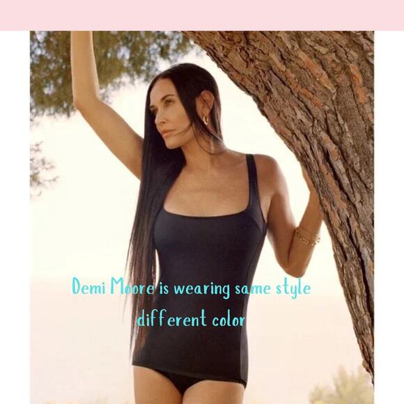 Andie One Piece Swimsuit Jacquard Print Sz S Square Neck Black Gold Demi Moore - Picture 6 of 6